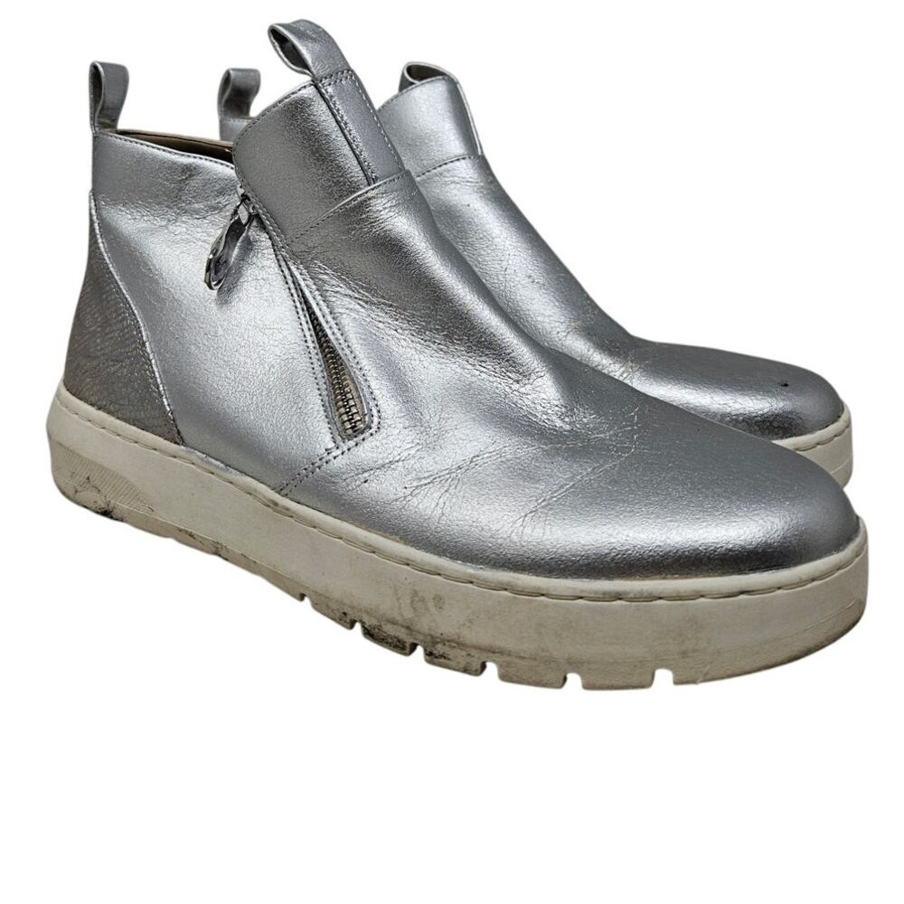 Vionic 9.5 Brinkley Silver Leather Hi Top Sneaker Comfort Casual Zipper